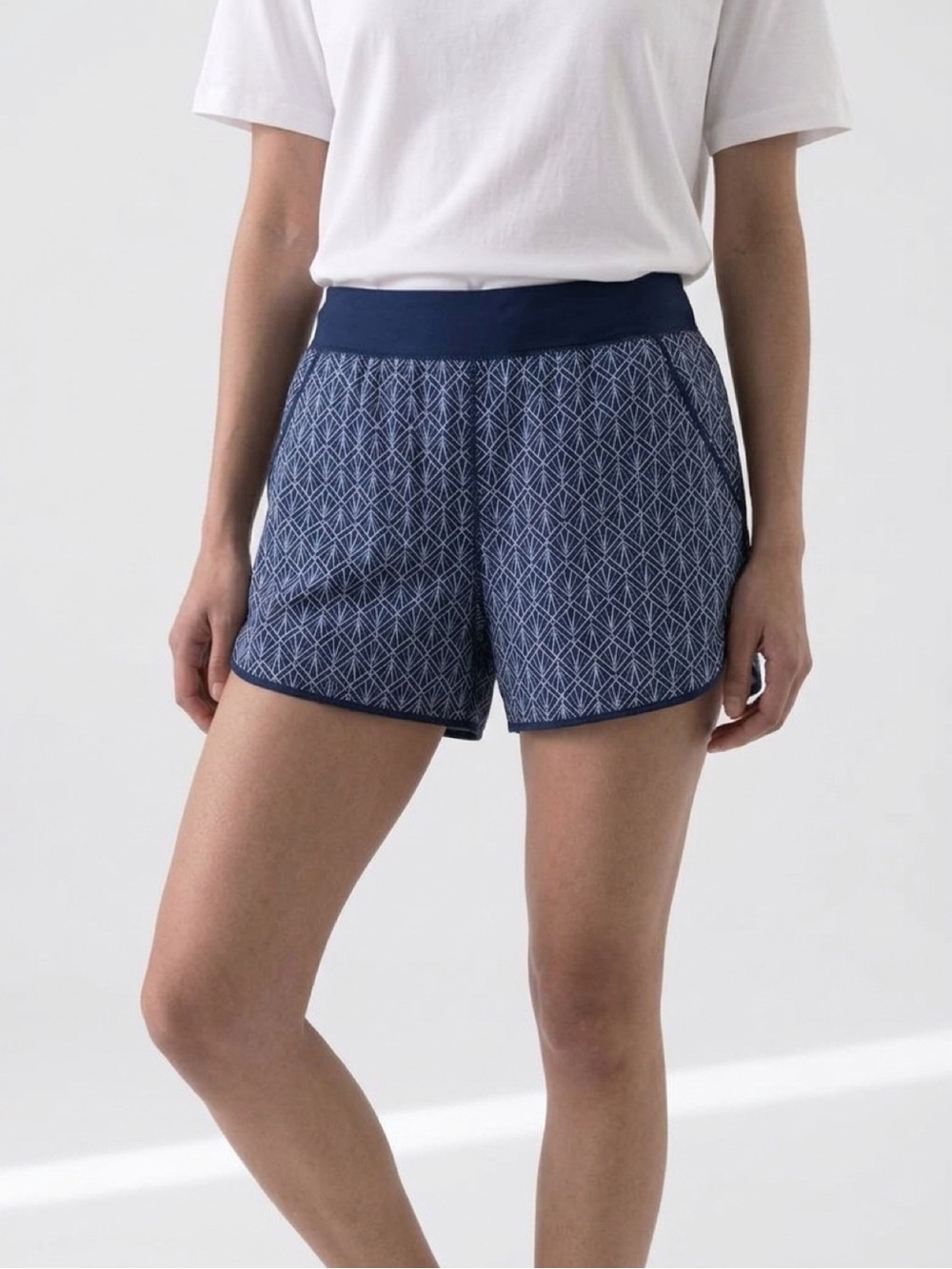 Lands' End Navy and White Geometric Athletic Shorts